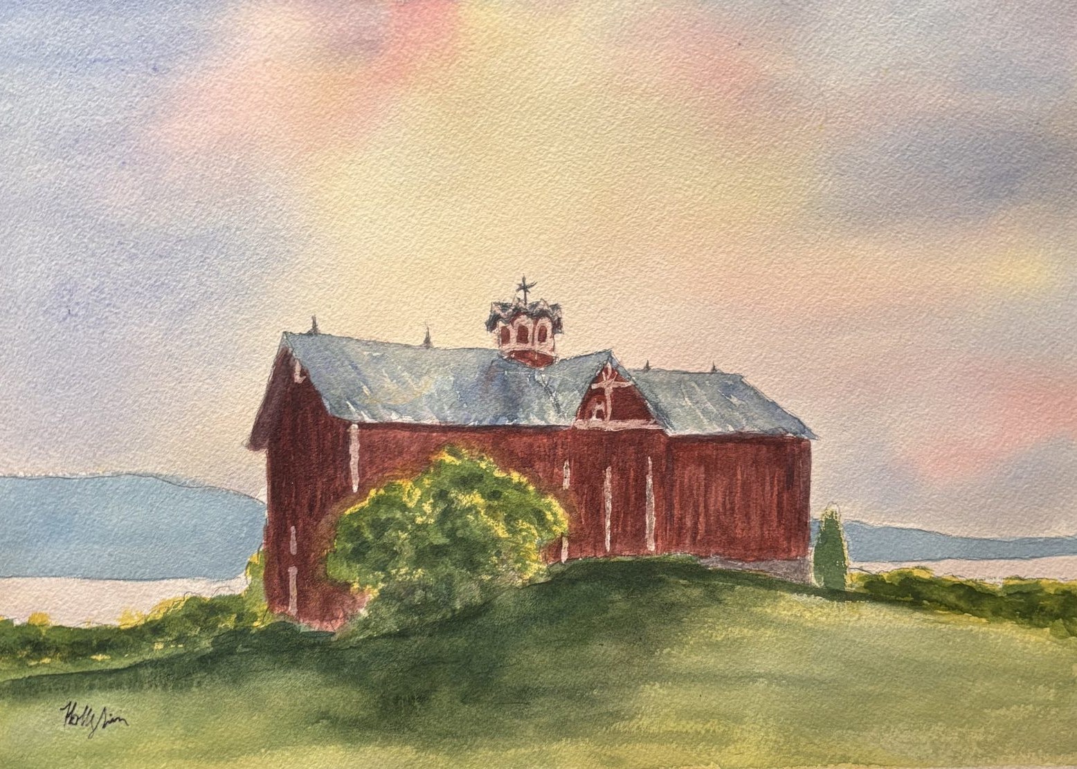 Barn by the Lake at Dusk greeting card