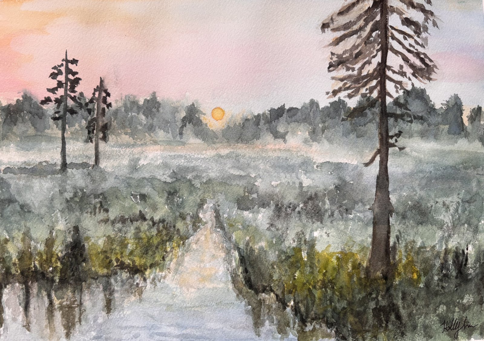 Misty Marsh painting by Holly Lian